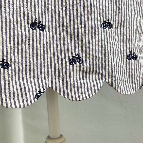 Cynthia Rowley Seersucker Bicycle Print Scalloped Edge Sleeveless Dress 10 - Picture 6 of 12